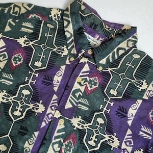 Natural Issue Mens Large Abstract Button Down Shirt Short Sleeve Geometric Aztec